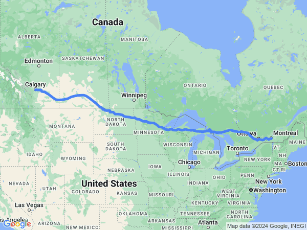 Map of Calgary to Montreal