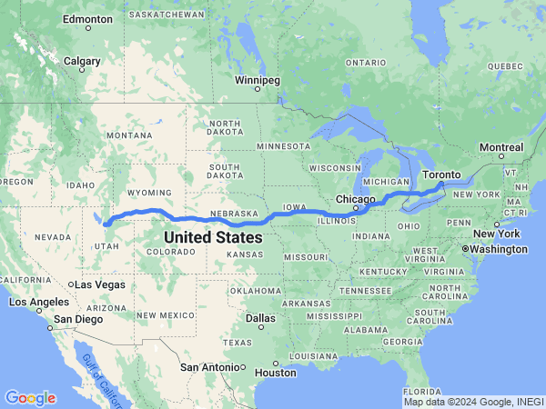 Map of Toronto to Salt Lake City