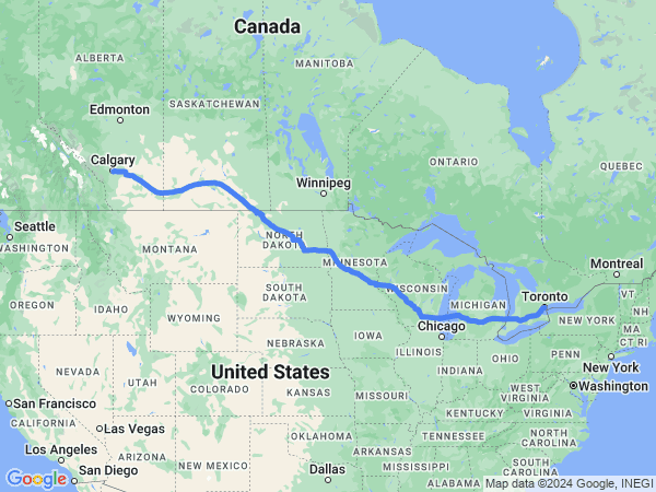 Map of Toronto to Calgary