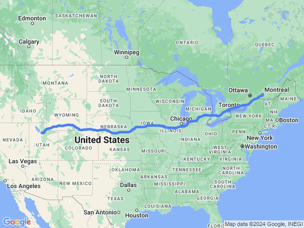 Map of Montreal to Salt Lake City