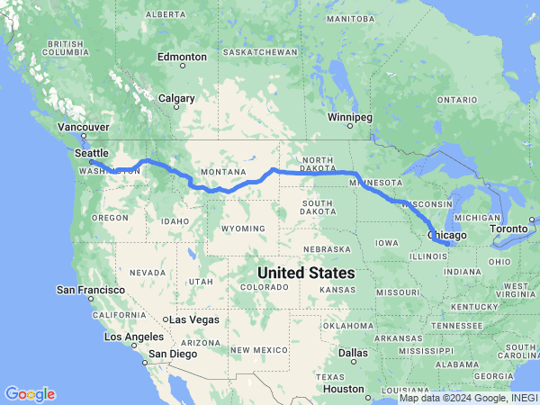 Map of Seattle to Chicago