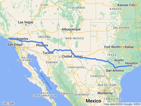 Map of Los Angeles to Houston