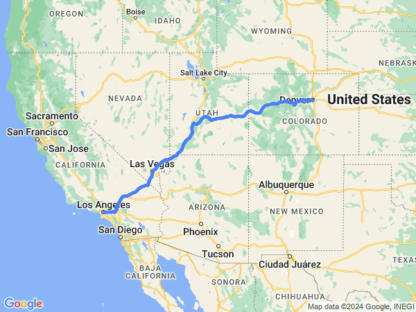 Map of Los Angeles to Denver