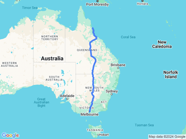 Map of Melbourne to Cairns