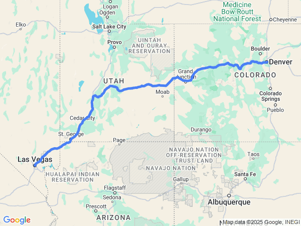 Map of Denver to Las Vegas